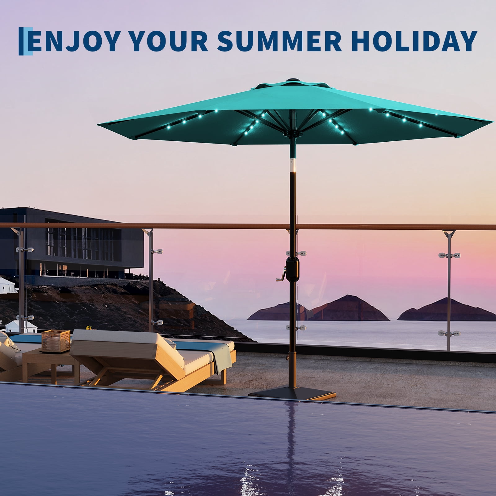 GOGRANT 98.4 in Multi-color Rectangle Market Patio Umbrella, with Adjustable Tilt, Crank Opening Mechanism