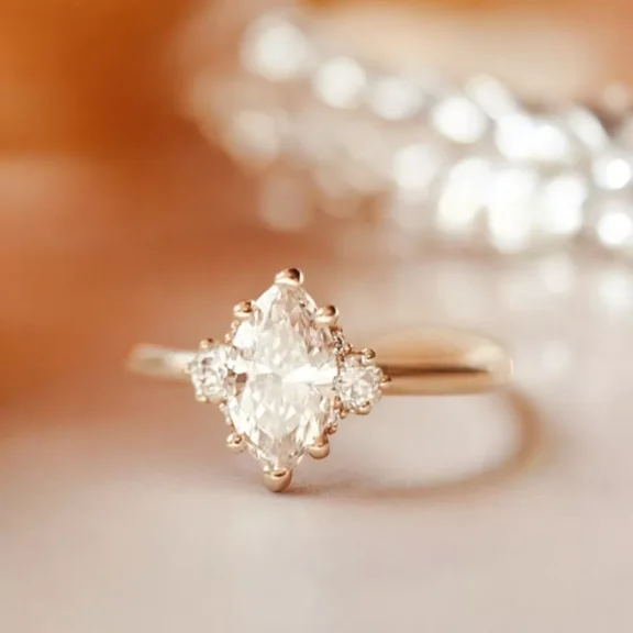 Handmade Diamond Band Ring Igi Gia Lab Grown Marquise Cut 1.70 Ct 18k Yellow Gold Traditional Jewelry for Women