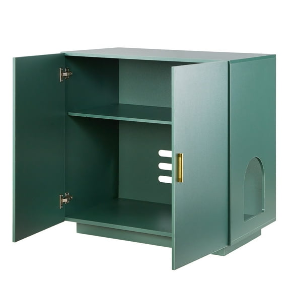 KFFKFF Wooden Cat Litter Box Cabinet, 31.5 in Hidden Enclosure with Ventilation Holes, Double-Door Indoor Cat Washroom, Multifunctional Pet Furniture and Side Table Compatible with Most Litter Boxes