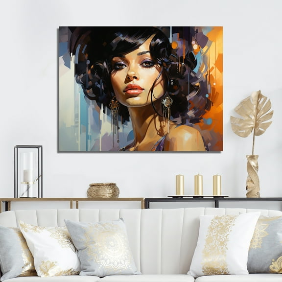 Designart "Vintage Glamour Woman in Purple from the 50s II" Inspirational Wall Art - Glam Purple Fashion Living Room Canvas Art