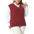 thumbnail image 4 of Agnes Orinda Women's Plus Size Sweater Vest Cable Knit Sweater Sleeveless Pullover Vests 4X Burgundy, 4 of 6