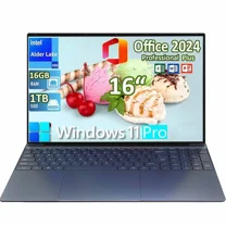 16" Windows 11 Pro Laptop Office 2024 Intel Alder Lake N95 16GB RAM 1TB SSD (1920x1200)FHD IPS ScreenFingerPrint Backlit Keyboard Ultra Thin Ultra Thin and Light Business Laptop Computer