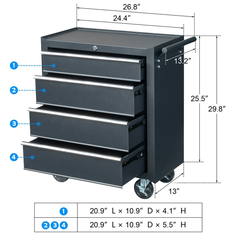 Buy Winado 4-Drawer Tool Chest With Wheels & Lock & Key, Heavy Duty Cart Rolling Tool Box On Wheels Metal Storage Cabinet Rolling Tool Cart With Drawers For Garage Warehouse Repair Shop