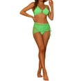 thumbnail image 2 of INSPIRE CHIC Women's Halter Ring Textured Bikini Sets, 3 Piece Solid Color Cover Up Mesh Skirt, 2 of 4