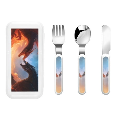 

Salouo Red And Blue Fire Cloud Dragon Pattern 3 Pieces Toddler Utensils Kids Silverware Set Stainless Steel Utensils for Kids Children Safe Spoons Forks & Knife Dishwasher Safe