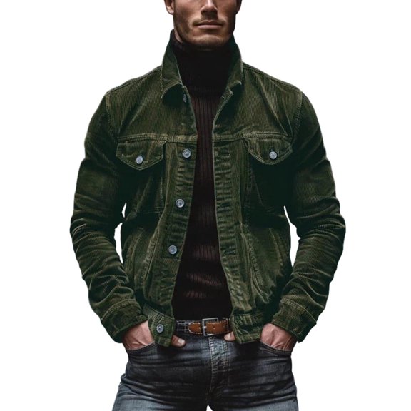 Fall Jacket Men Vintage Lapel Button Down Corduroy Multi-Pockets Trendy Coat Outerwear