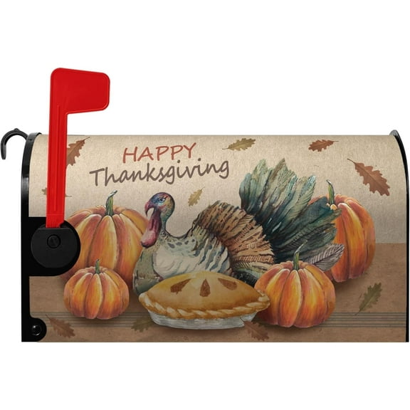 Happy Thanksgiving Mailbox Cover Pumpkin Fall Harvest Magnetic Mailbox Wraps Thankful Turkey Letter Post Box Cover Standard Size for Home Festival Holiday Outdoor 21 x 18 Inch