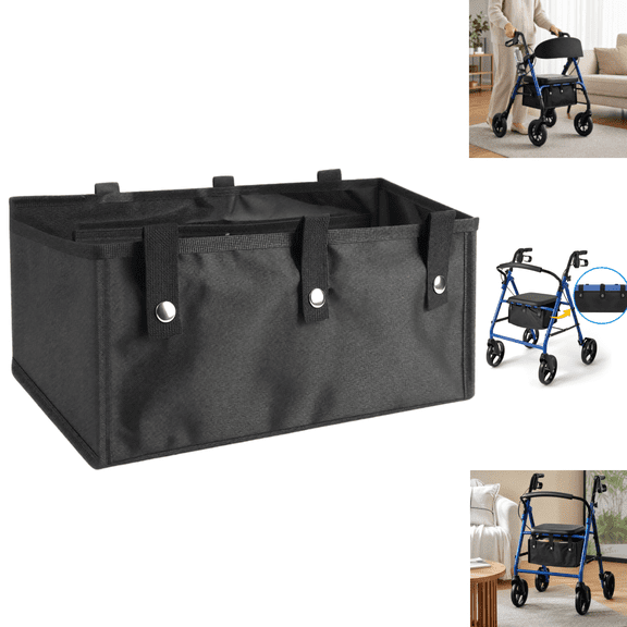 Large Rollator Walker Basket, Under Seat Rollator Bag, Walker Basket for Four Wheel Rollator, Reusable Basket Carry Insert for Women Men Seniors Black