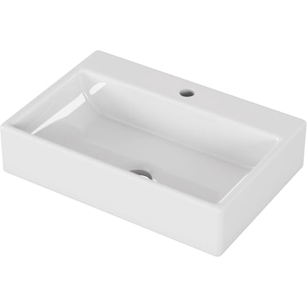 Censi 21" Rectangular Vessel Sink, White Ceramic Above Counter Bathroom Basin with Single Faucet Hole & Overflow, Modern Porcelain Vanity Bowl for Lavatory, 21" x 14.2"