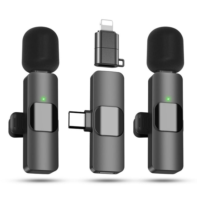 Micrófono Lavalier inalámbrico AMASDA, paquete de 2 para iPhone y Android
