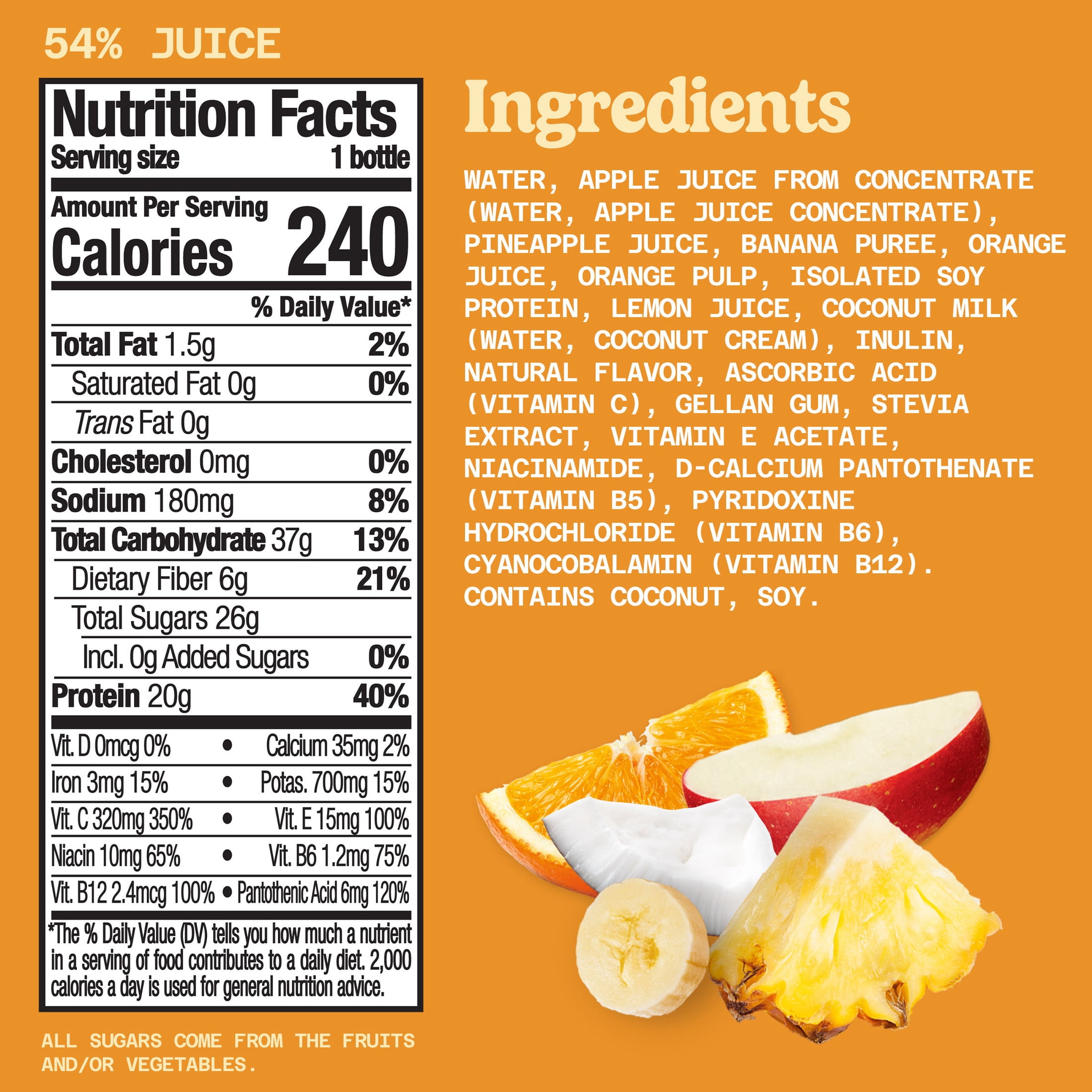 Naked Protein Smoothie Tropical, 15.2 fl oz Bottle