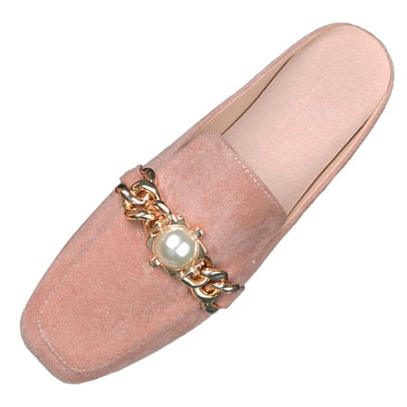 OJSFQUFP Womens Casual Shoes Women s Lazy Square Head Heel Less Cover Toe Flat Half Slippers for Gym Travel Work Womens Loafers Comfortable Dressy 38