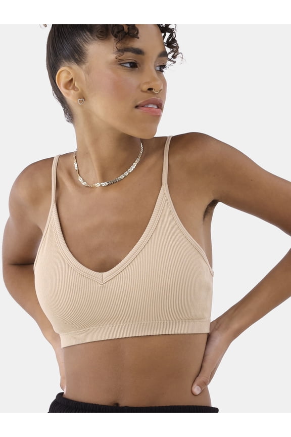Women's Seamless Ribbed Triangle Bralette, Sizes XS-3XL