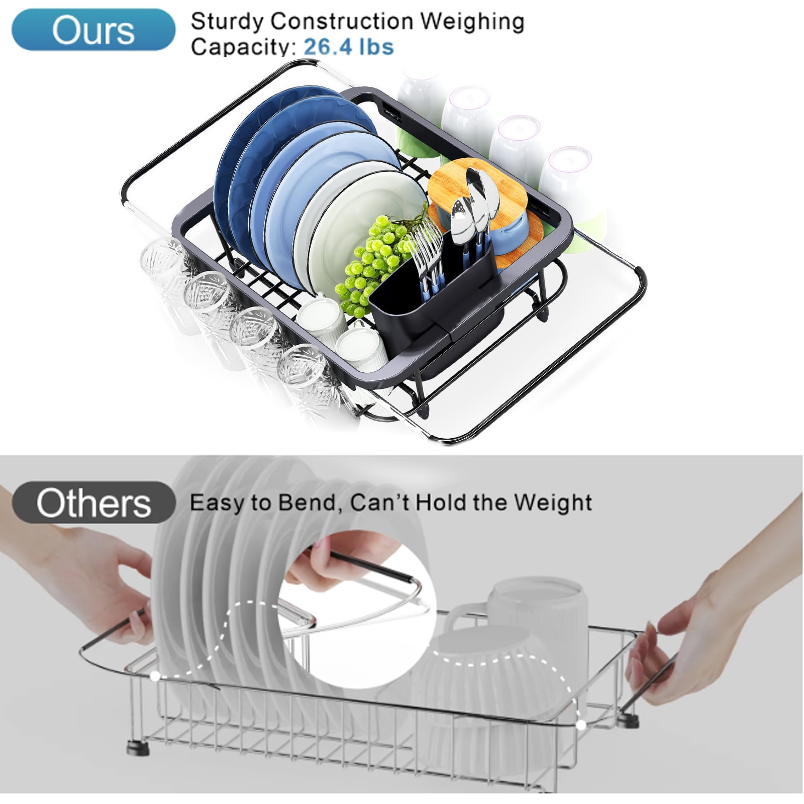BEHERZT Expandable in Sink Dish Drying Rack, Adjustable Dish Rack Over Sink,Rustproof Dish Drainer for Kitchen Counter