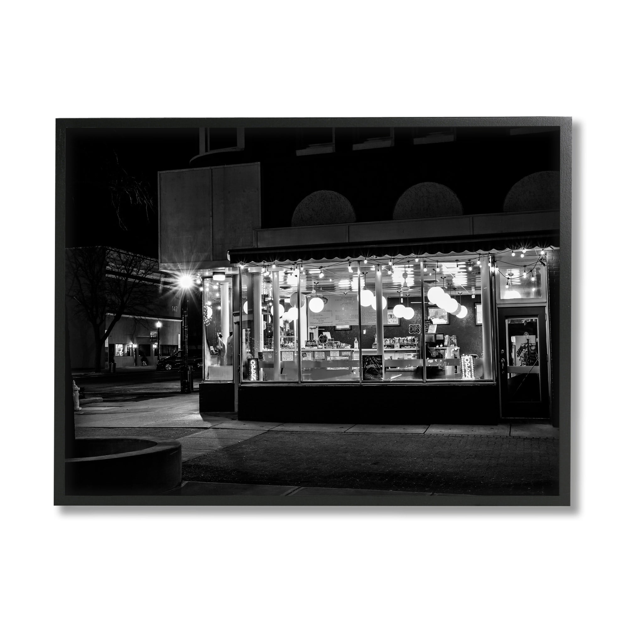 Stupell Industries Urban City Diner Architecture Nighttime Black White Photography, 20 x 16, Design by Daniel Sproul