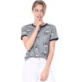 thumbnail image 1 of INSPIRE CHIC Women's Short Sleeve Contrast Cartoon Cat Pet Print Tee Ringer T-shirt Tops, 1 of 6