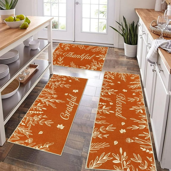 Fall Kitchen Rugs Sets of 3, Pumpkin Truck Kitchen Floor Mats, Farmhouse Kitchen Rugs and Mats Non Skid Washable, Kitchen Runner Throw Rugs for Kitchen, Laundry Room Fall Thanksgiving Decor