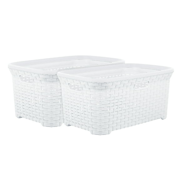 Superio 50L Wicker Laundry Basket with Cut-Out Handles - White (2 Pack)