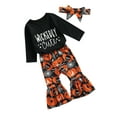 thumbnail image 5 of Qiylii Girl’s 3Pcs Clothes Set Letter T-shirt+Pumpkin Flare Pants+Headband Suit, 5 of 6