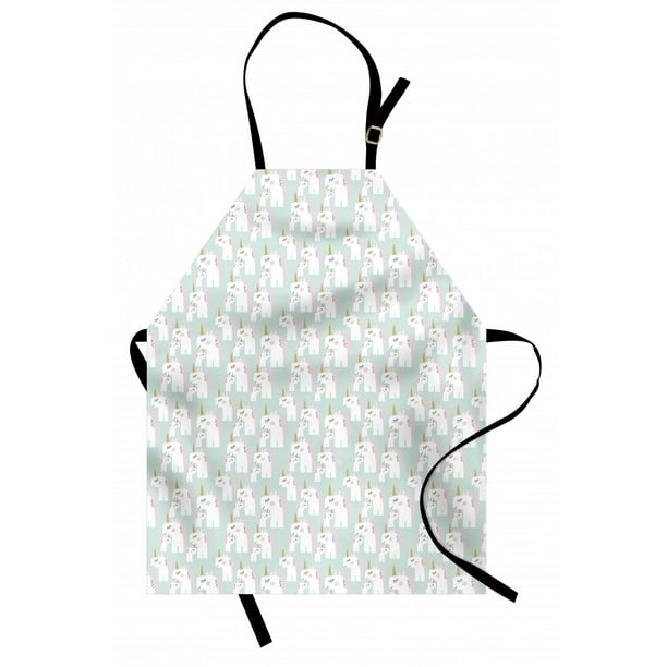 Unicorn Apron Doodle Style Mythical Creatures Mother and Baby Horses with Horns in Pastel Tones