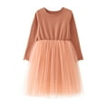 thumbnail image 2 of Huowey Toddler Girls Tutu Dresses Long Sleeve Round Neck Patchwork Elegant Dress Holiday Party Dance Dailywear Clothes,Orange,4-5 Years, 2 of 6