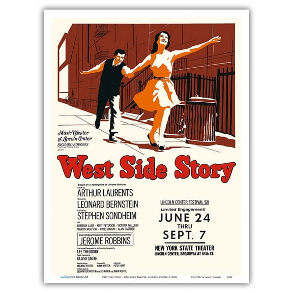 West Side Story - Starring Natalie Wood and Richard Beymer - New York Theater Lincoln Center - Vintage Theater Poster c.1960s - Master Art Print (Unframed) 9in x 12in
