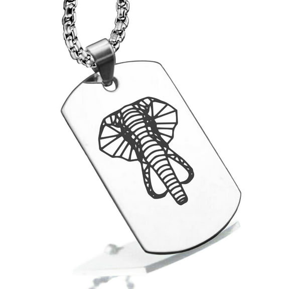 Stainless Steel Geometric Polygon Elephant Animal Dog Tag Pendant Necklace