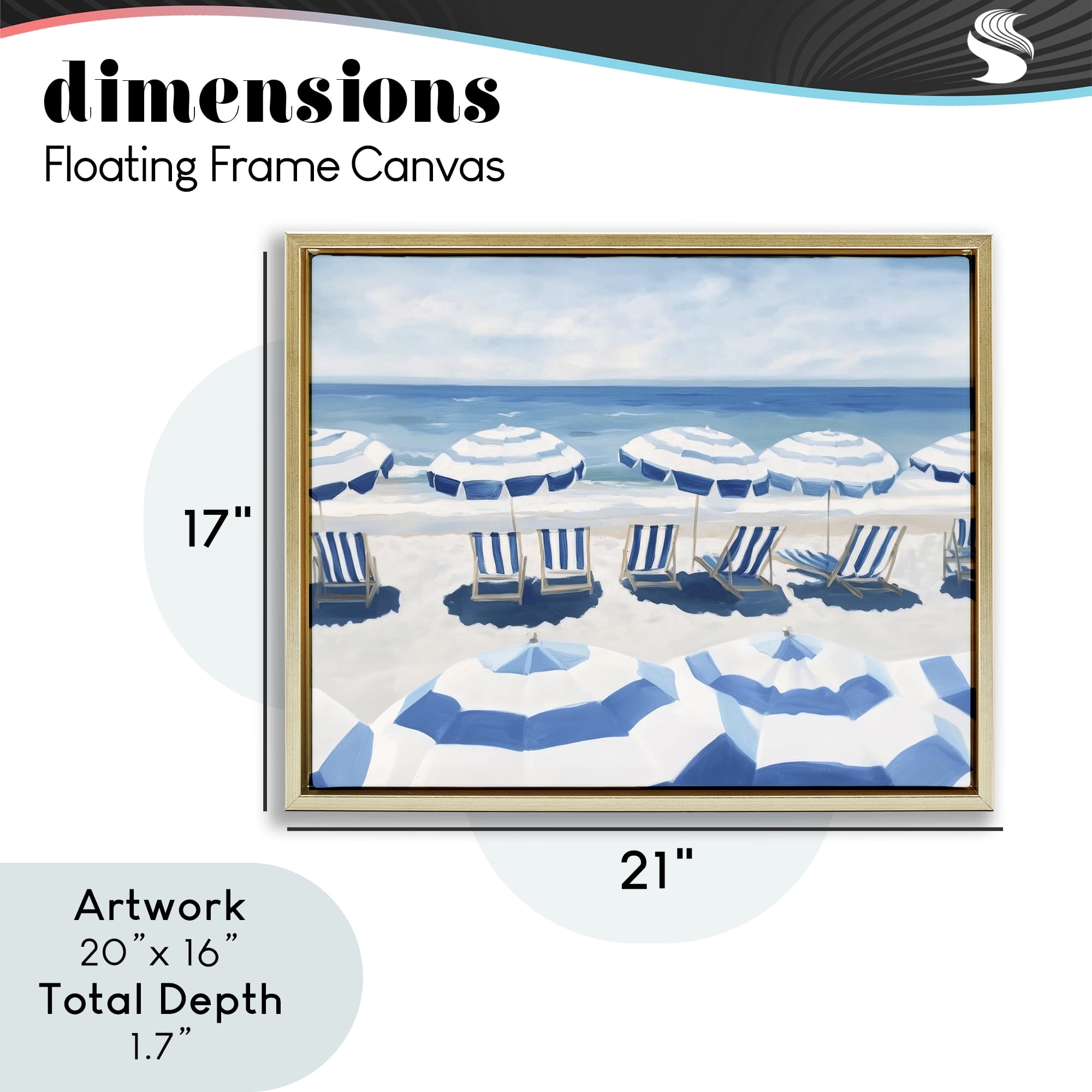 Stupell Industries Beach Nice Blue Striped Umbrellas Gold Framed Floater Canvas Wall Art, design by Sisi and Seb