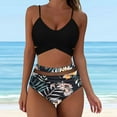 thumbnail image 2 of MKLEKYY Trajes De Baños Women Mesh High Waisted Bikini Sexy Push Up Two Piece Swimsuits Vintage Swimsuit Two Piece Retro Ruched High Waist Print Bikini Set, 2 of 6