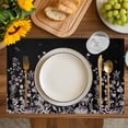 thumbnail image 4 of Black Botanical Placemats Set of 8, Dragonfly Flower Leaf Retro Style Placemats for Dining Table, Place Mats for Kitchen Tabletop, Waterproof Wipeable Dining Table Mats Set, 4 of 9