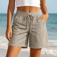 thumbnail image 2 of Gtoiithly Women's Summer Elastic High Waist Drawstring Wide Straight Leg Relaxed Fit Casual Shorts with Deep Pockets Khaki S, 2 of 5