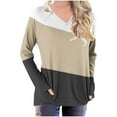 thumbnail image 2 of Craaazy Long Sleeve Loose T-shirt for Women V Neck Tops Color Block Casual Fall Fashion Loose Shirts Tees Gifts, 2 of 5