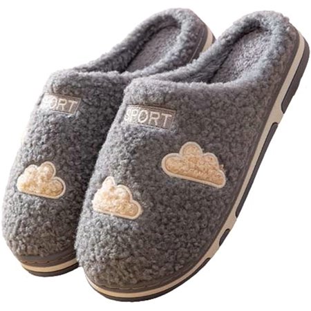 

CoCopeaunt Women Men Cozy Fluffy Faux Fur Soft House Shoes Cute Cloud Print Plush Home Shoes Indoor Winter Non-slip