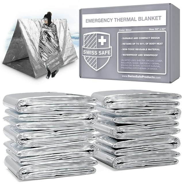 Manta térmica de emergencia Swiss Safe, paquete de 25, color plata