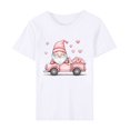 thumbnail image 4 of Women's Cute Valentines Day Tshirts Heart Gnome Car Graphic T Shirts Shor Sleeve Crewneck Tee Tops, 4 of 5