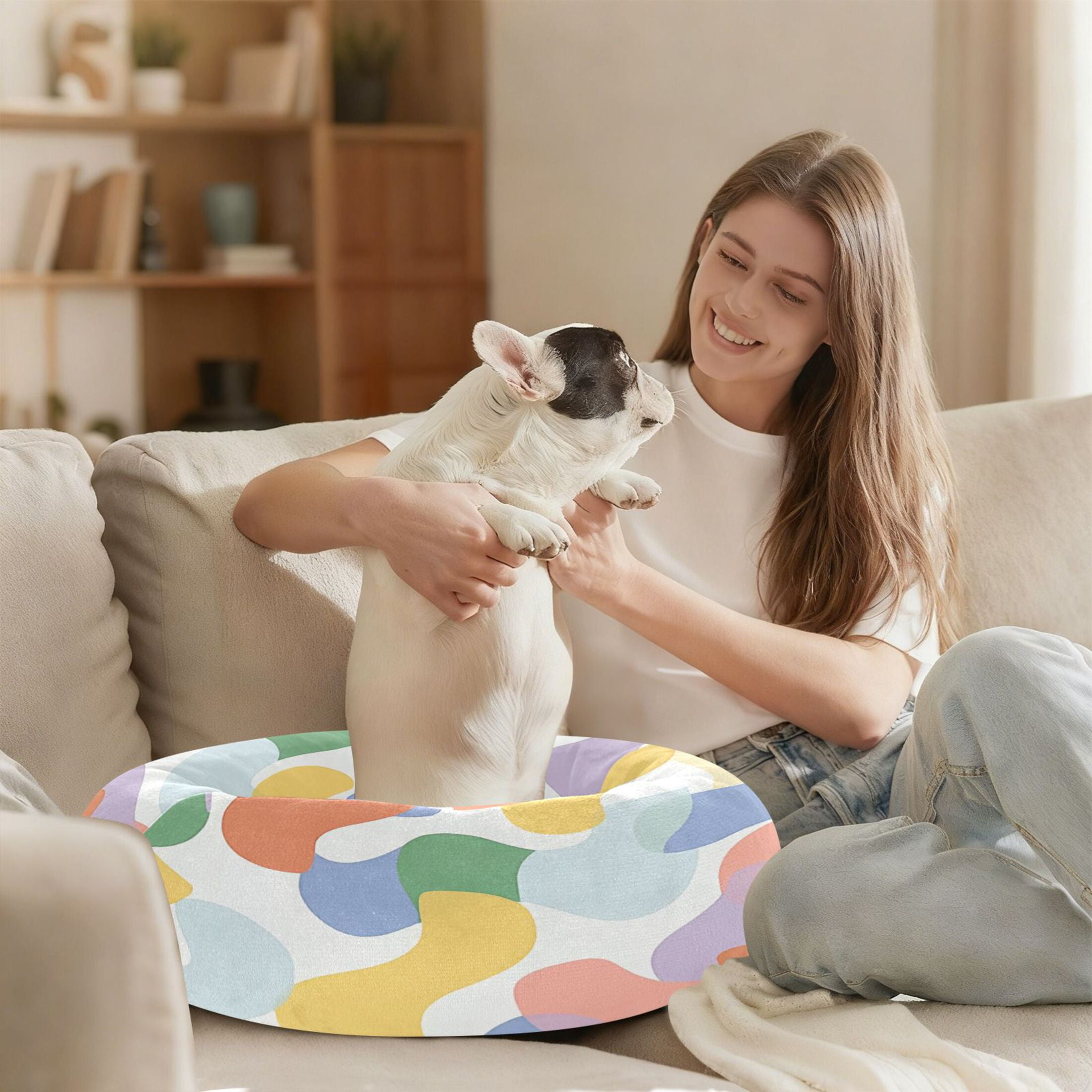 Iauyy Pet Couch Donut Cat Bed for Indoor Cats/Small Dogs Washable & Machine with Non-slip Bottom Calming Cat Furniture, Interesting and Artistic (M)