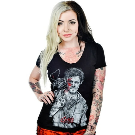 BLACK MARKET ART Daryl Dixon Tattoo Walking Dead Girl Juniors (Best Way To Market T Shirts)
