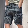 thumbnail image 2 of Pantalones cortos cargo para hombre, de color caqui, lisos, con cordón, estilo coreano, holgados, con cintura elástica, para verano, Y2k, 2 of 5