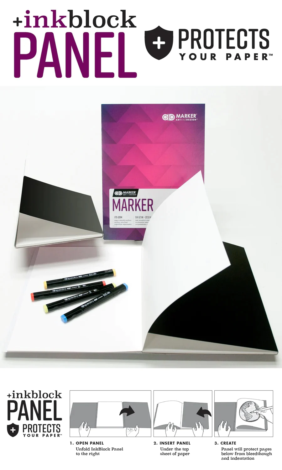 Chartpak AD Marker 11" x 14" Paper Pad with "Ink Block" Panel, 175 GSM, 24 Sheets/Pad, 1 Each