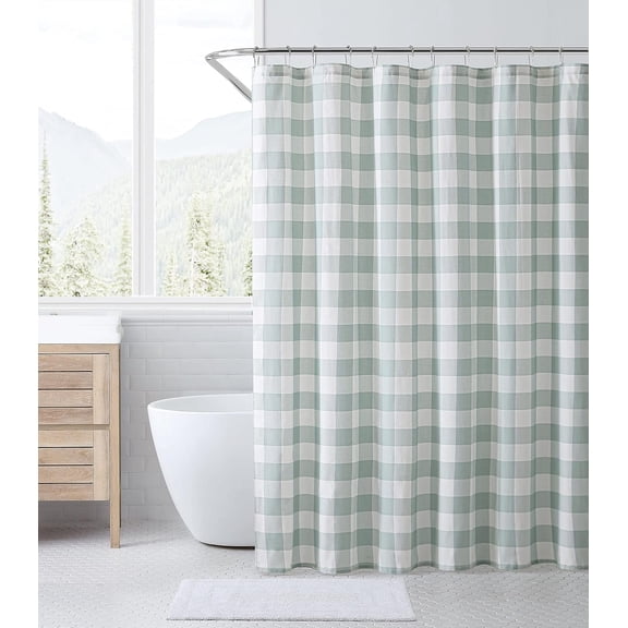Plaid Green Shower Curtain Waterproof Polyester Fabric Bathroom Curtain Decorative Country Bathroom Decor, 60"x72"