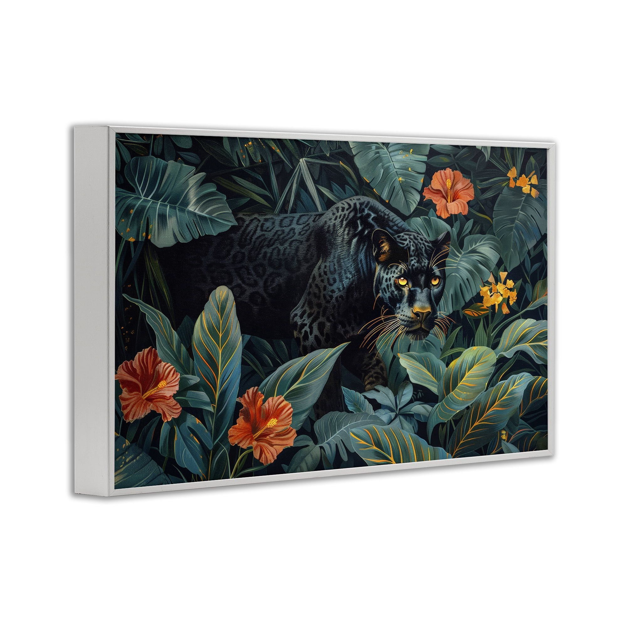 Stupell Industries Panther's Exotic Paradise White Framed Giclee Art, design by Ray Powers