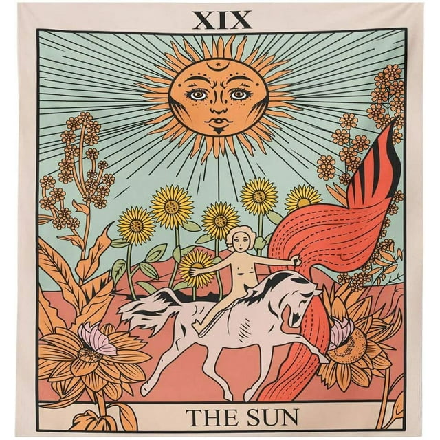 Tapiz de tarot para colgar en la pared, tapiz de tarot, tapiz de tarot, tapiz de tarot sol luna estrella tapiz de decoración tapices arte de pared para dormitorio decoración del hogar 150 cm x 130 cm Vhermosa LKX-1457-1