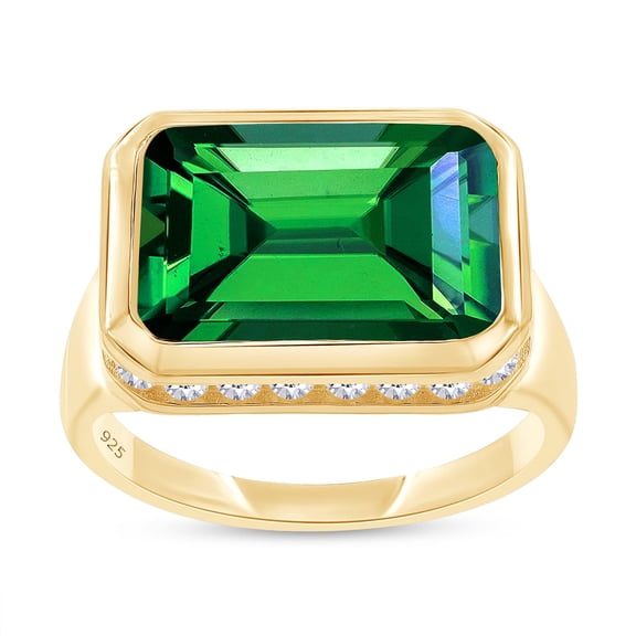 AFFY Solitaire Engagement Ring for Women, 10X14MM Emerald Shape Zambian Green Emerald Lab Grown Gemstone & Created Moissanite Promise Ring In 14K White Gold Over Sterling Silver, (6.15 Cttw) Size-10