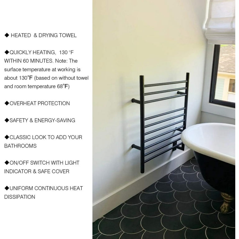 HEATGENE Hot Towel Warmer for Bath Hardwired Heated Drying Rack Matte Black  - Walmart.com