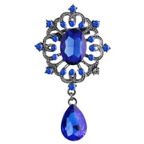Pnellth Women Luxury Rhinestone Alloy Brooch Pin Large Waterdrop Pendent Party Jewelry Sapphire Blue