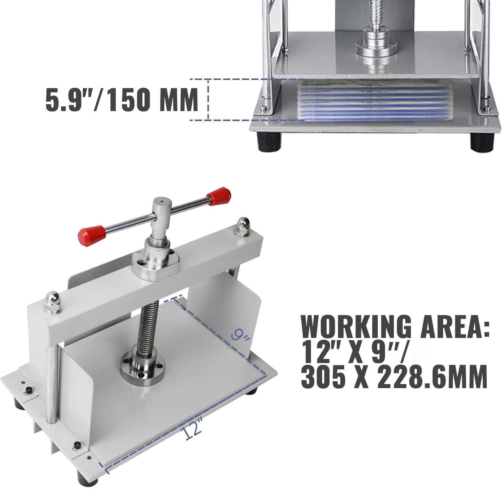 Heavy-Duty Manual Paper Press, 12x8.6 Inch, 10cm Steel Frame, A4 Paper Flattening & Bookbinding Machine