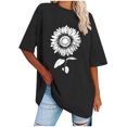 thumbnail image 2 of WREESH Loose Short Sleeve Printed T-Shirts Women's Oversized Casual Tops Black, 2 of 5