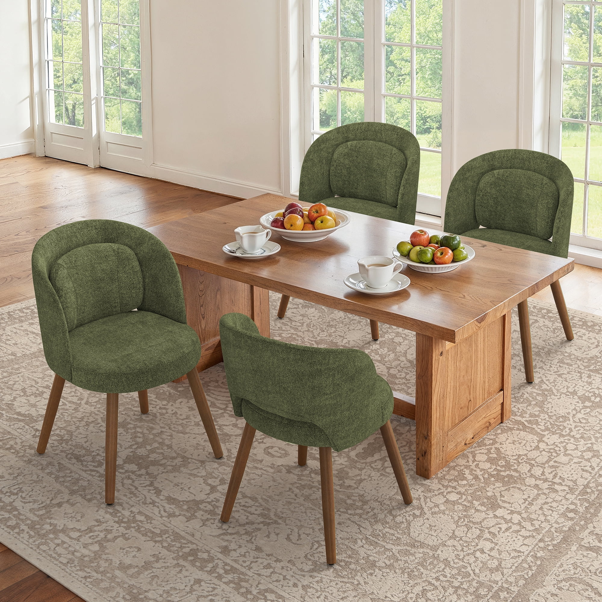 Dycanpo Upholstered Dining Chairs Set of 4, Wooden Dining Side Chairs with Curved Backrest & Individual Back Cushion, Green