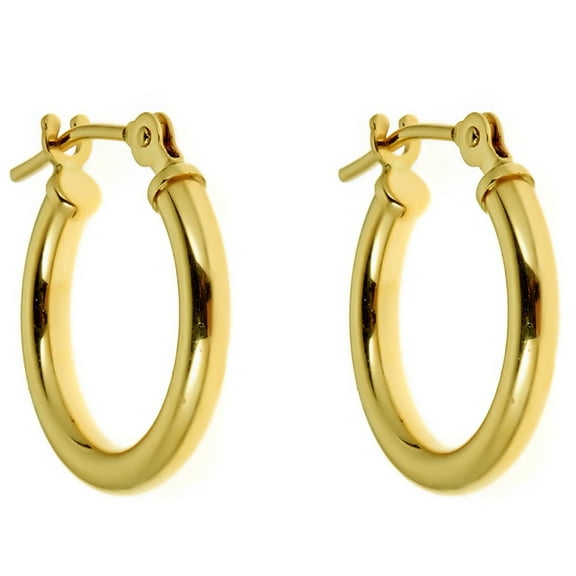 Ritastephens 14K Yellow Gold Hoops Tubular Shiny Round Earrings 2x12mm