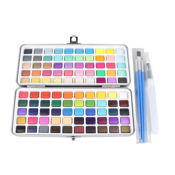 Watercolor Paint Set 100 Colors Portable Kit with Brushes for Kids and Adults
